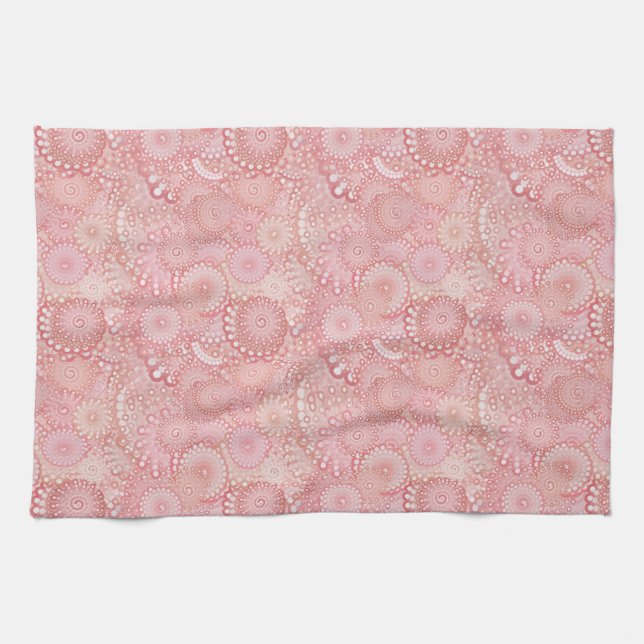 Pink, peach swirl pattern kitchen towel (Horizontal)