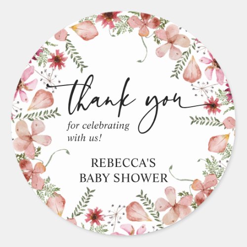 Pink Peach Thank You Round Square Favor Sticker