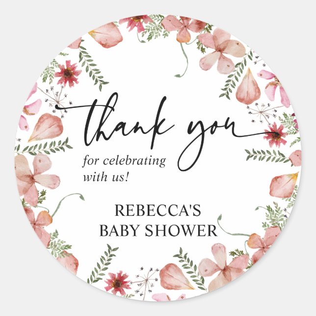 Pink Peach Thank You Round Square Favor Sticker (Front)