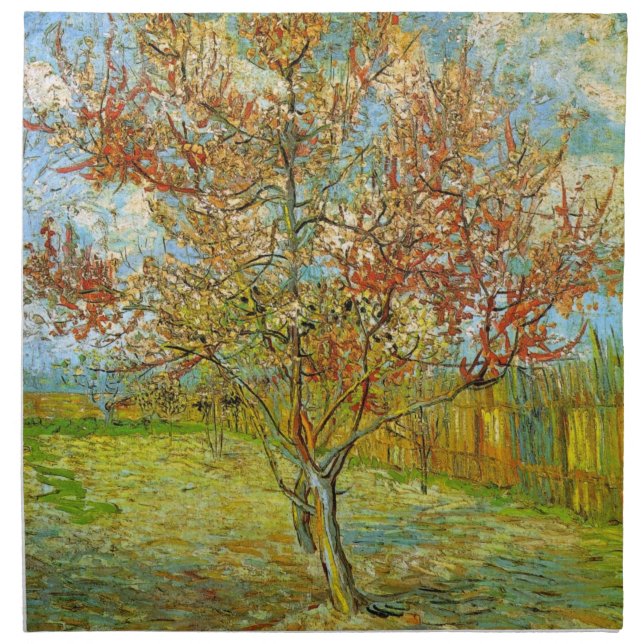 Pink Peach Tree in Blossom by Vincent van Gogh Cloth Napkin (Front)