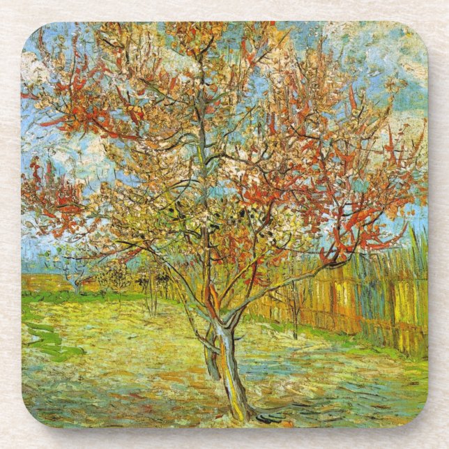 Pink Peach Tree in Blossom by Vincent van Gogh Coaster (Front)