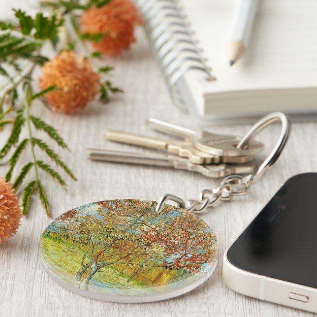 Pink Peach Tree in Blossom by Vincent van Gogh Keychain (Front Right)