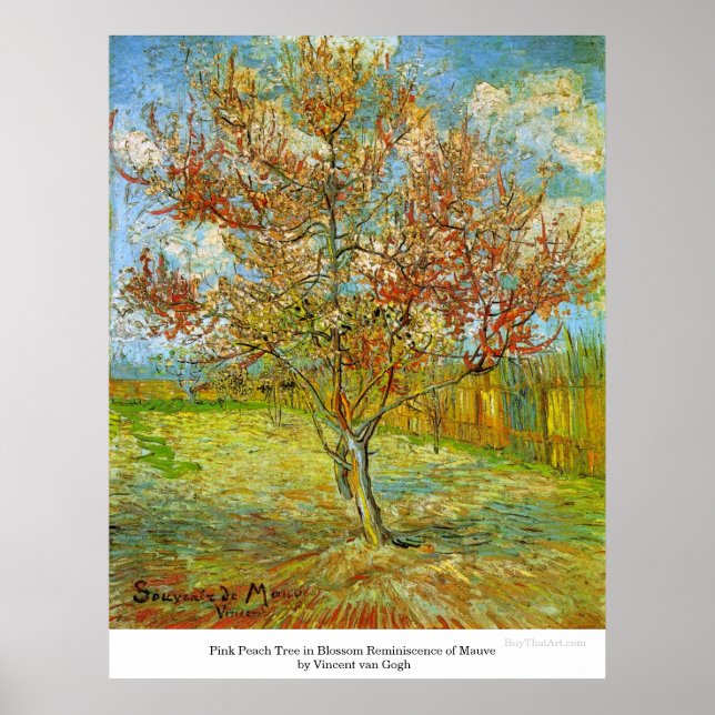 Pink Peach Tree in Blossom  by Vincent van Gogh Poster (Front)