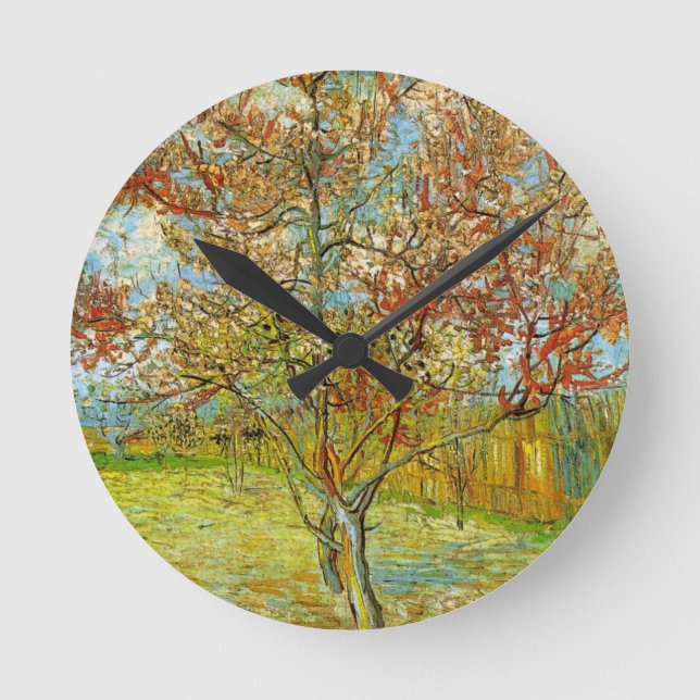 Pink Peach Tree in Blossom by Vincent van Gogh Round Clock (Front)