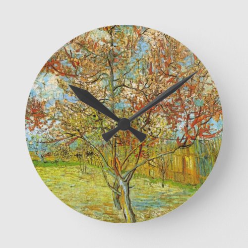 Pink Peach Tree in Blossom by Vincent van Gogh Round Clock