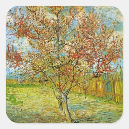 Pink Peach Tree in Blossom by Vincent van Gogh Square Sticker