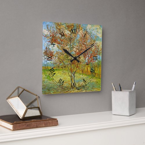 Pink Peach Tree in Blossom by Vincent van Gogh Square Wall Clock