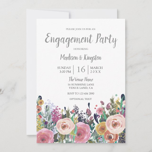 Pink Peach Tropical Floral Engagement Party Invite (Front)