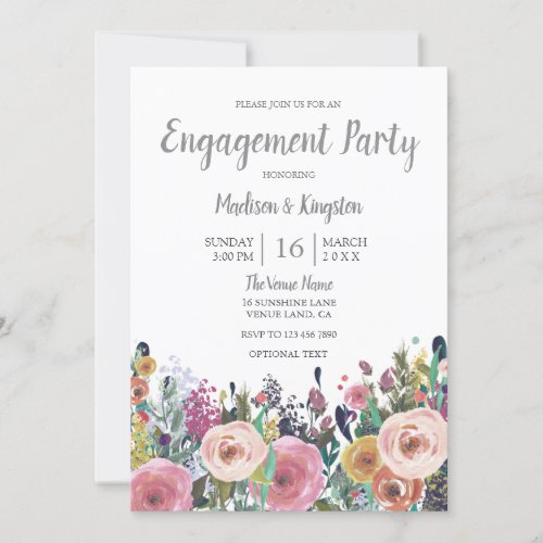 Pink Peach Tropical Floral Engagement Party Invite