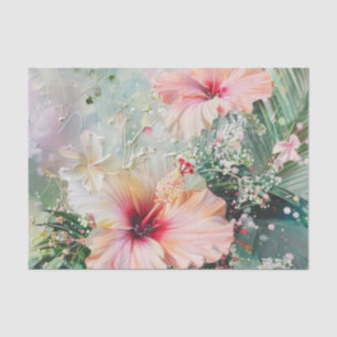 Pink Peach Tropical Hibiscus Floral Birthday Tissue Paper
