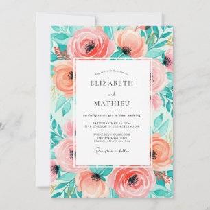 Pink Peach Vibrant Summer Wedding Invitation