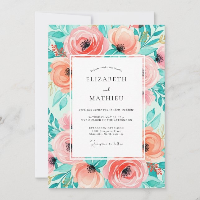 Pink Peach Vibrant Summer Wedding Invitation (Front)