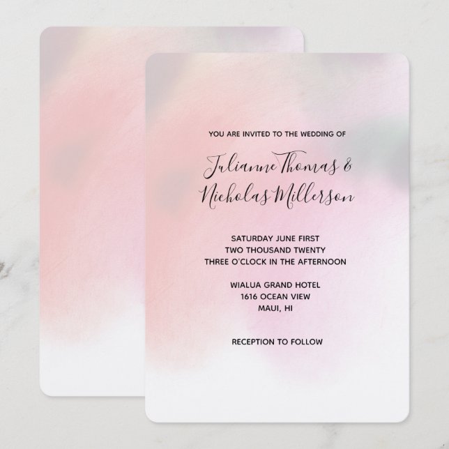 Pink Peach Watercolor Abstract Invitation (Front/Back)