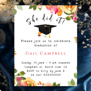 Pink & peach watercolor floral photo invitation