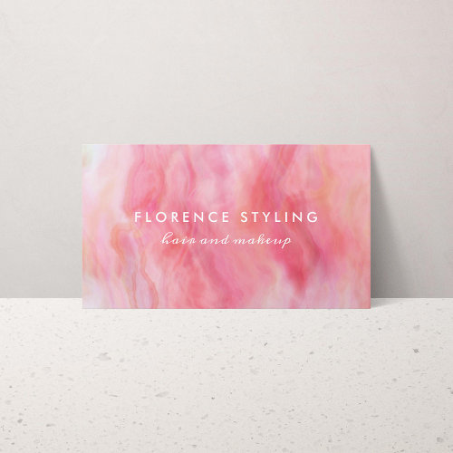 Pink Peach Watercolor Hair Makeup Stylist Business Card