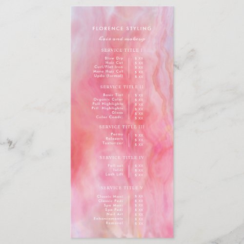 Pink Peach Watercolor Hair Makeup Stylist Pricing Menu