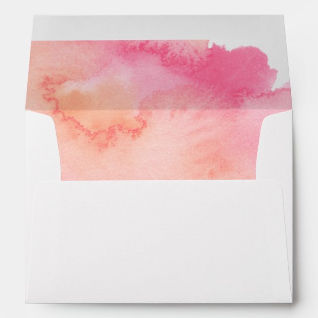 Pink Peach Watercolor Monogram Wedding Envelope (Back (Bottom))