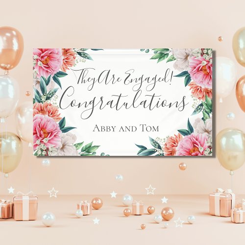 Pink Peach White Floral Peony Engagement Banner