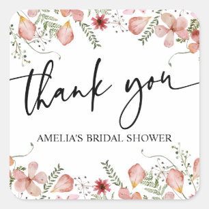 Pink Peach Wildflowers Bridal Shower Thank You Square Sticker