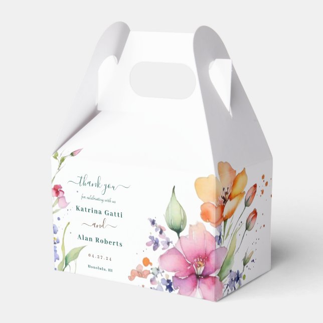 Pink Peach Yellow Blooms Favor Boxes (Front Side)