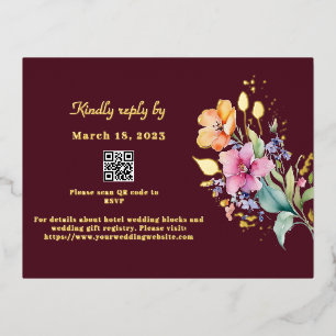 Pink Peach Yellow Blooms RSVP Foil Card