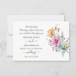 Pink Peach Yellow Blooms Save The Date Card