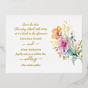 Pink Peach Yellow Blooms Save The Date Foil Card