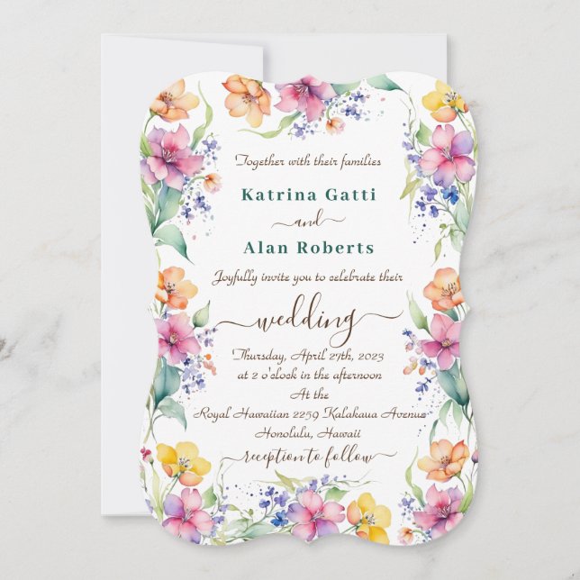 Pink Peach Yellow Blooms Wedding Invitation (Front)