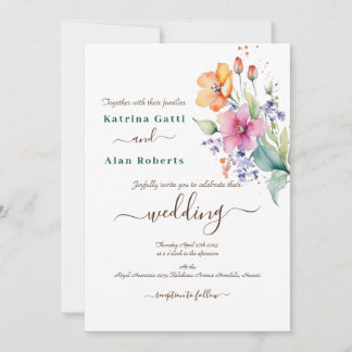 Pink Peach Yellow Blooms Wedding Invitation