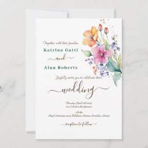 Pink Peach Yellow Blooms Wedding Invitation