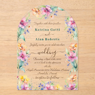 Pink Peach Yellow Blooms Wedding Invitation