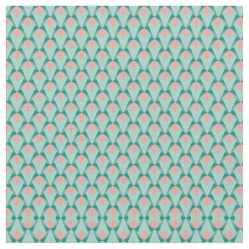 Pink Peach Yukka And Green Art Deco Pattern Fabric