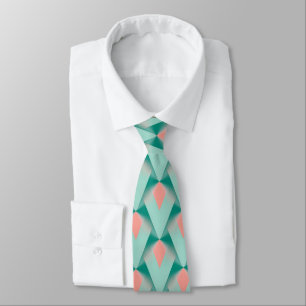 Pink Peach Yukka And Green Art Deco Pattern Neck Tie