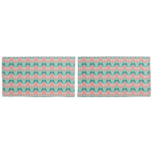 Pink Peach Yukka And Green ZigZag Pattern Pillow Case
