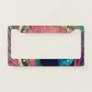Pink Peacock Feather Chic License Plate Frame