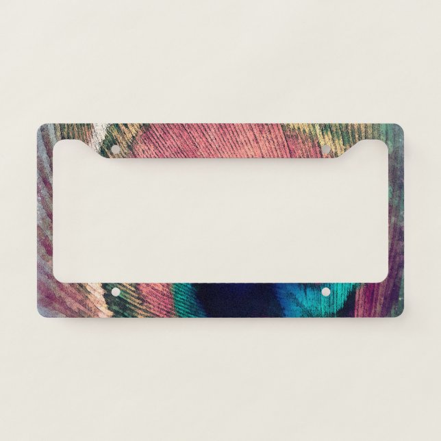 Pink Peacock Feather Chic License Plate Frame (Front)