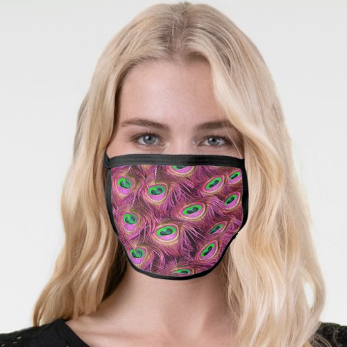 Pink Peacock Feather Face Mask