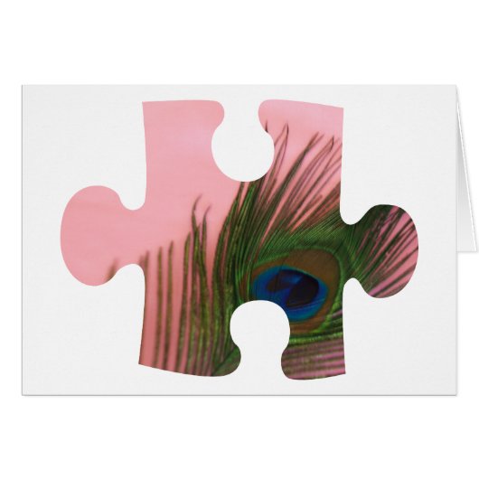 Pink Peacock Feather Puzzle Piece Cards (Front Horizontal)