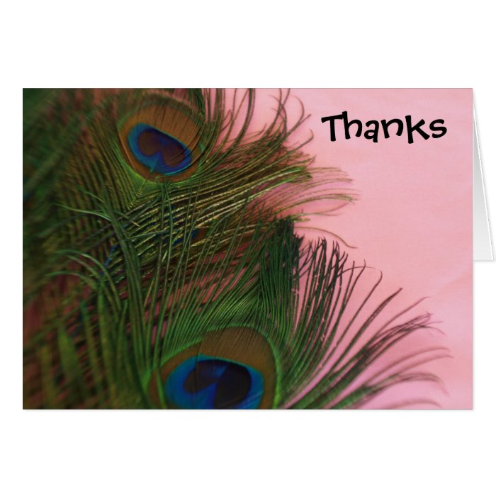 Pink Peacock Feathers Wedding Thank You Greeting Card