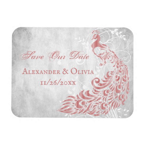 Pink Peacock Leaf Vine Save The Date Magnet