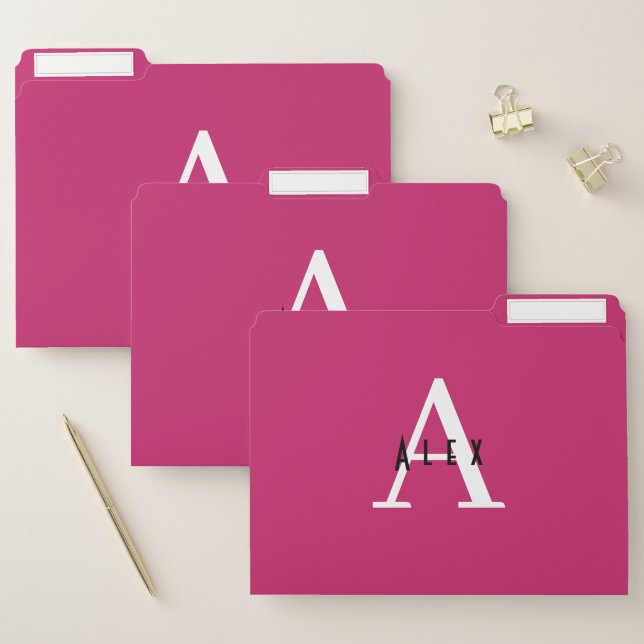 Pink Peacock Modern Custom Monogram File Folder (Set)