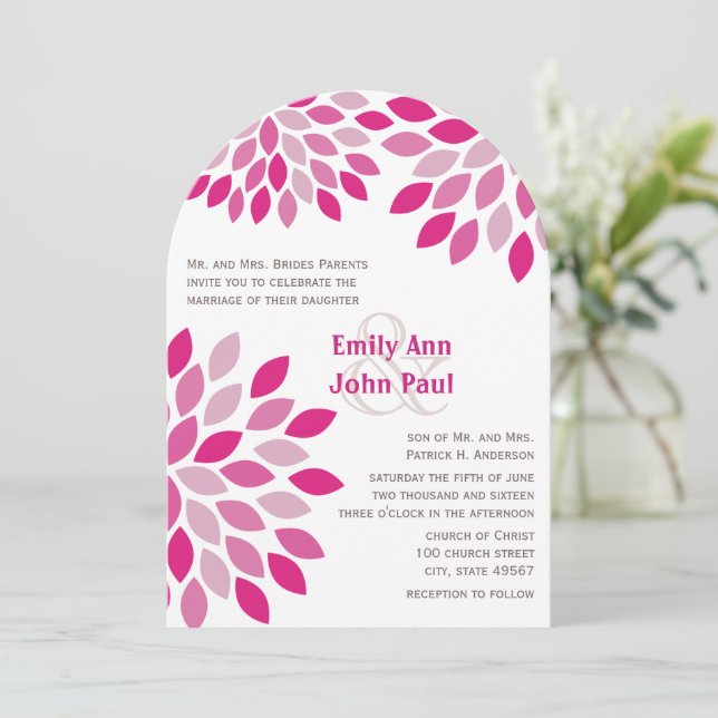 Pink Peacock Orchid Hush Floral Dahlia Wedding Invitation (Standing Front)
