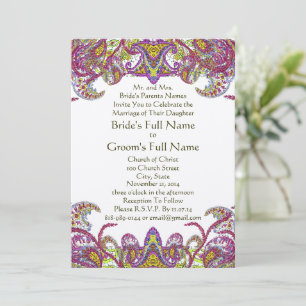 Pink Peacock Paisley Gatsby Wedding Invitation