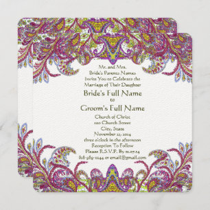 Pink Peacock Paisley Gatsby Wedding Invitation