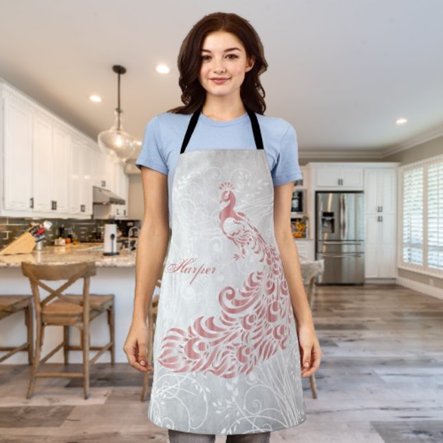 Pink Peacock Personalize Print Apron (Pink Peacock Personalized Apron)