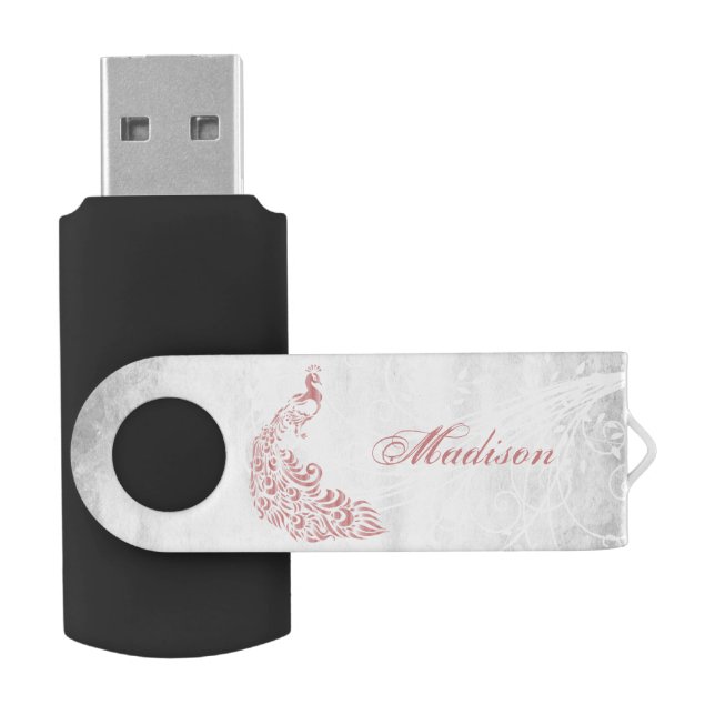 Pink Peacock Personalize USB Flash Drive (Opened)
