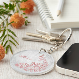 Pink Peacock Personalized Acrylic Keychain