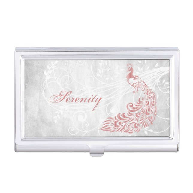 Pink Peacock Personalized Business Card Case (Front)