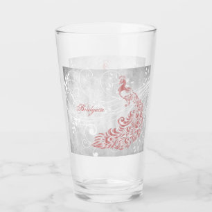 Pink Peacock Personalized Glass Cup