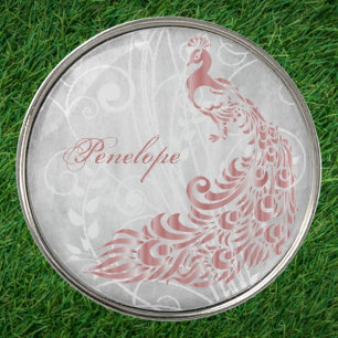 Pink Peacock Personalized Golf Ball Marker
